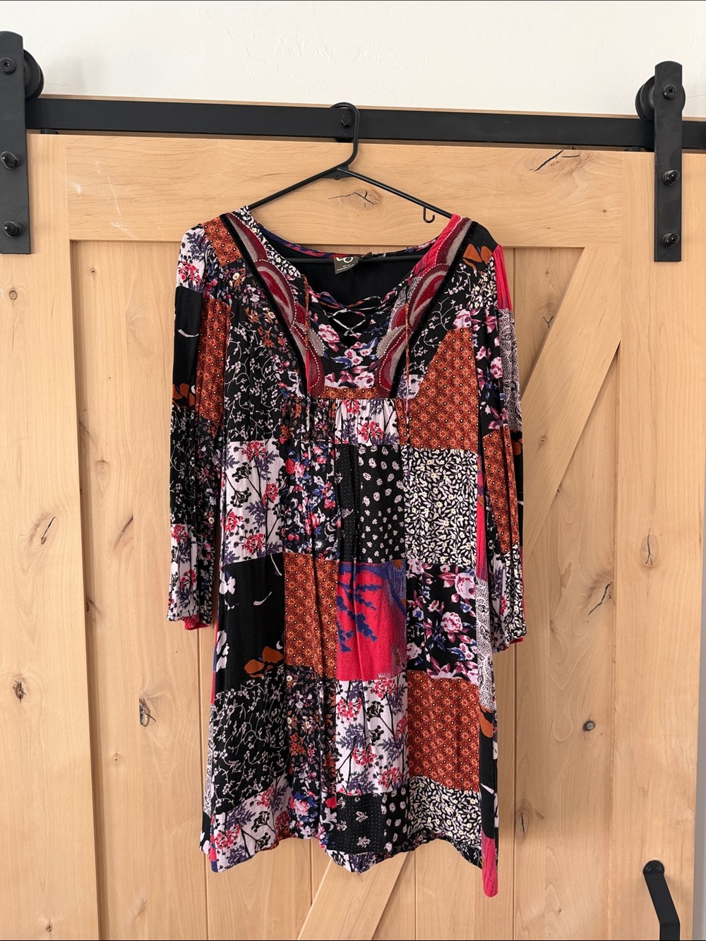 One September - Boho Patchwork Scoop-Neck Tunic - Black Multi